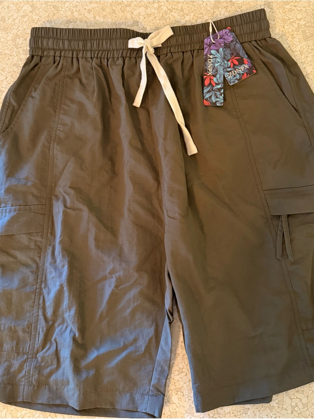 2 Pack - Men's Quick Dry Athletic Cargo Shorts Size Medium Olive Elastic Waist